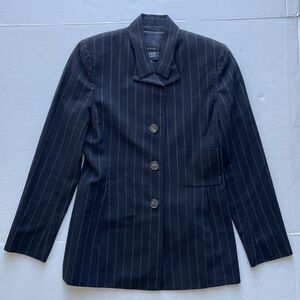 Akris Bergdorf Goodman Size 6 Womens 3 Button Blazer 3/4 Sleeve Pinstripe Jacket